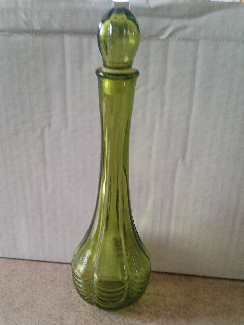 🧹Avon Green Glass (Empty) Bath Oil Bottle with Bulb Stopper